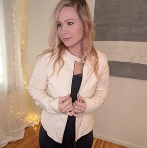 Weekend Rockstar Cream Leather Jacket